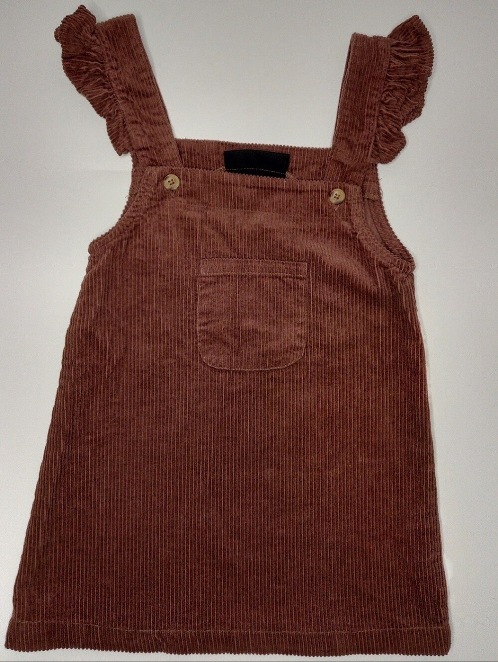 Kids Brown Corduroy Ruffle-Strap Overall Dress